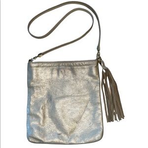 Satchel made in savannah Georgia Metallic distressed leather fringe Crossbody